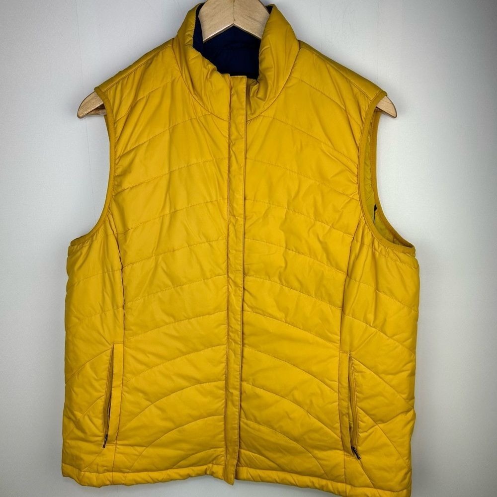 Lands' End Yellow‎ Gold/Navy Blue Puffer Vest Large Gorpcore Camping Outdoors